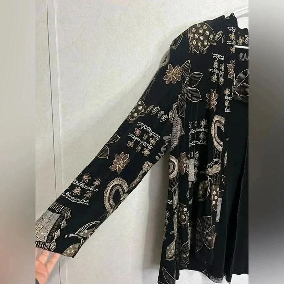 VINTAGE 80’s Made in USA Black Gold Abstract Floral Print Blazer Jacket Size 20W - Picture 2 of 7